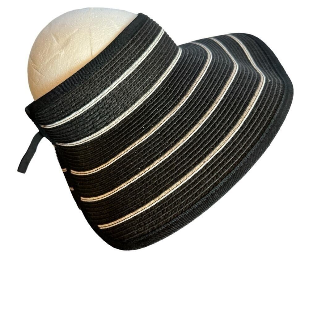 Black & White Stripe Packable Adjustable Visor Women's One Size - Picture 4 of 11